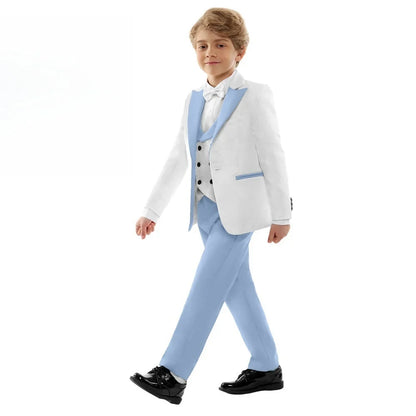 Hot Sale Boys Wedding Suit Set 4 Piece Formal Tuxedo Jacket Vest Pants Bow Tie Slim Fit Kids Suits for Boys 3-14Y Fashion Suit