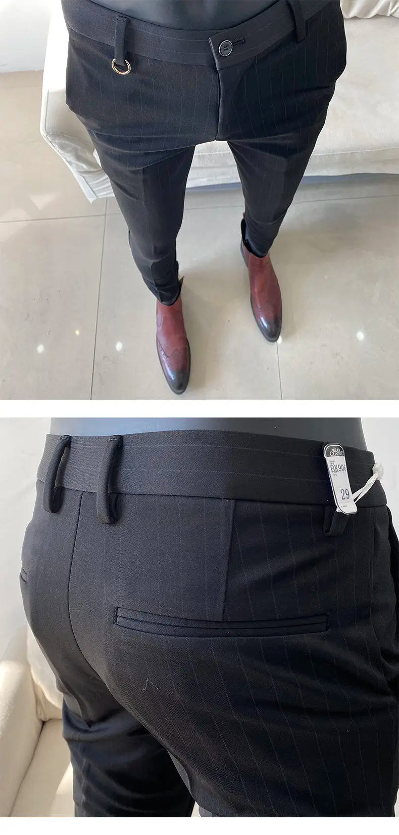 High Quality Striped Suit Pants 2025 Men Elegant Slim Fit Tight Trousers Men Office Party Business Casual Slim Fit Dress Pants