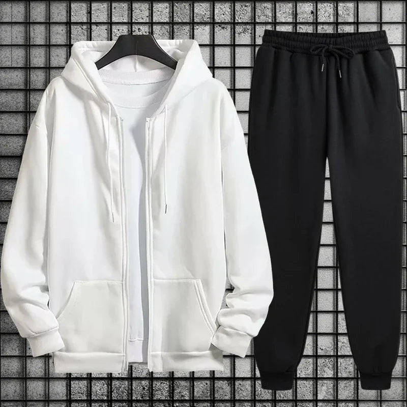 2025 New Arrival Men's Zipper Hoodie Sweatpants 2 Piece Set High Quality Hooded Long Sleeve Sweatshirt Autumn Winter Tracksuit