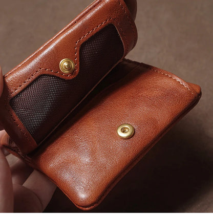 Retro Genuine Leather Short Wallet Men and Women Bifold Money Clip Credit Card Holder with Zipper Coin Pocket Small Purse