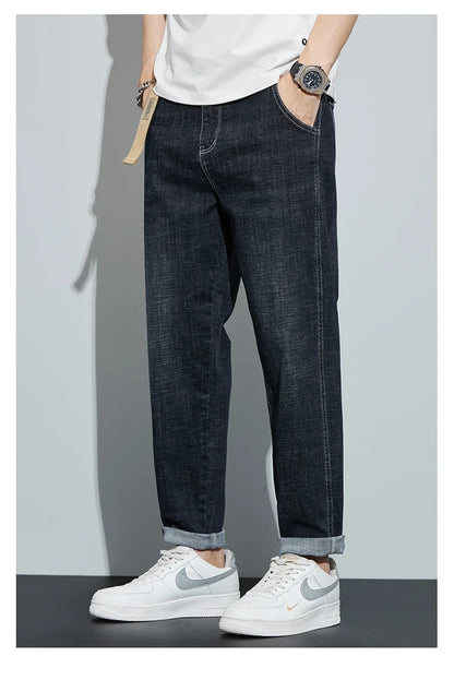Winter Dark Blue Fleece Jeans for Men Black Loose Straight Casual Trendy Comfortable Versatile Youth Thickened Harem Pants Blue