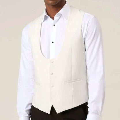 Men Vest White Solid Single Breasted Waistcoat For Business Wedding Banquet Party Prom Business Daily Casual Men Suit Vest