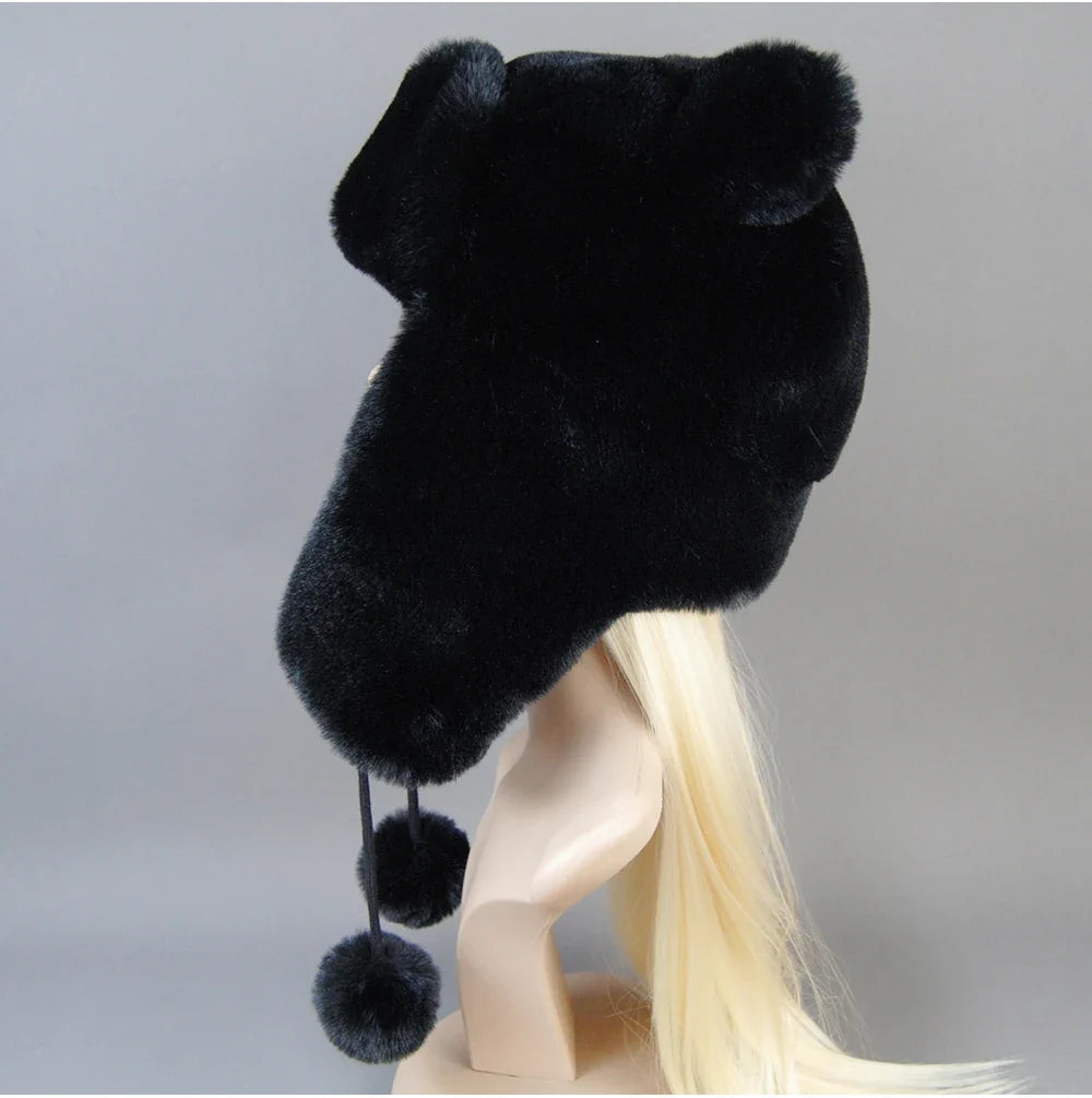 Hot Sale New Women False Rex  Rabbit False Fur Hat Winter Warm Fur Hat Black and White Panda Cute Color Artificial Hat