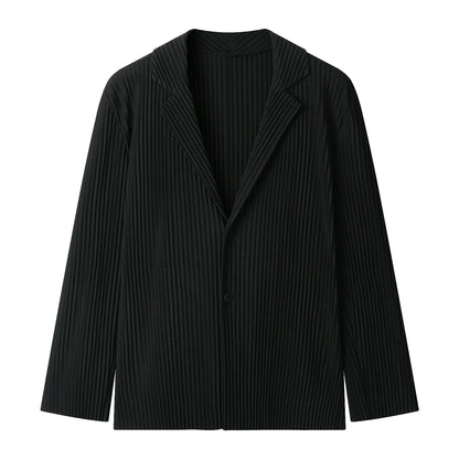 Pleated Blazer Black Suits For Men High Quality Casual Japanese Style Blazers Stretch Fabric Slim Fit Coat