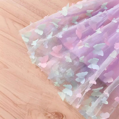 2024 Girls Purple Butterfly Dress Summer Children Colorful Mesh Dress Baby Sling Wings Princess Dress for Birthday 3-8T