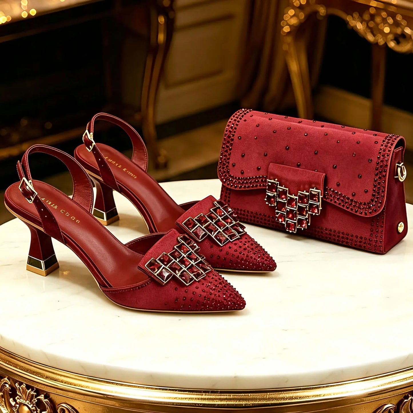 Elegant Green Rhinestone Slingback Heels & Matching Handbag Set by Venus Chan 2026 – Stylish Pointed Toe Design for Women