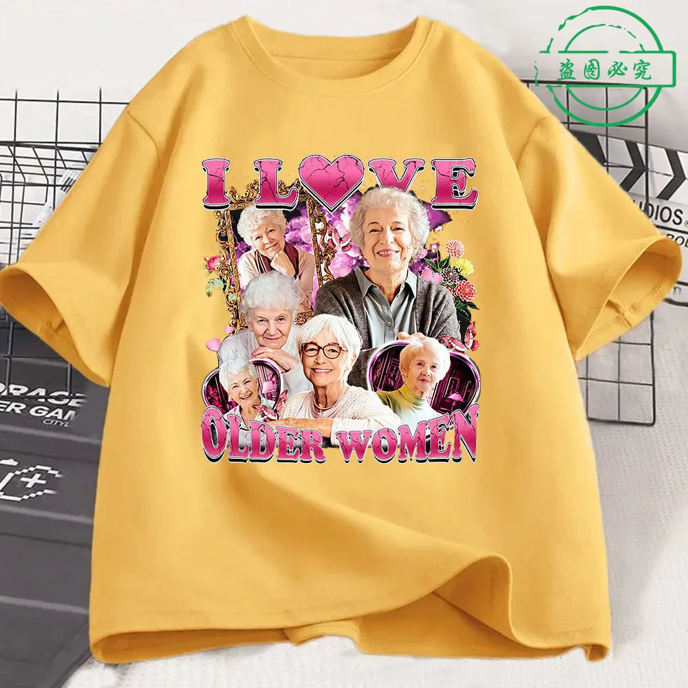 I Love Older Women Funny Meme Men's 100%Cotton shirt Y2k Harajuku Graphic Tshirts Unisex Short Sleeve Women Streetwear Tshirt