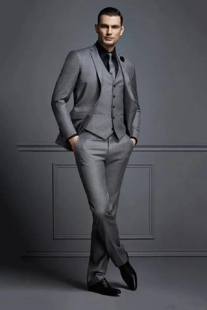 Grey Men Suit Groom Suit Cheap Formal Man Suits For Wedding Best Men Slim Fit Groom Tuxedos For Man(Jacket+Vest+Pants)