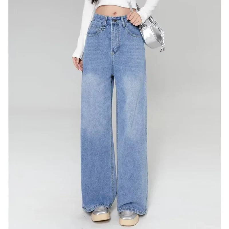 Summer Men Baggy Jeans Unisex Vintage American Style Straight Wide Leg Denim Pants Fashion Brand Hot Sale Casual Trousers