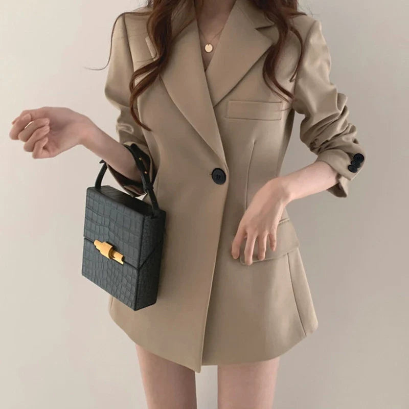 Women Blazer 2025 New Slim Spring Autumn Suit Jackets One Button Long Sleeve Korean Casual Coats Female Blazer Outwear Trend Top