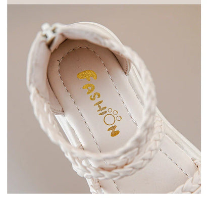 Kids Girls GLADIATOR Sandals Open Toe Knitted Strawberry Summer Non Slip Flat Fashion Children Casual Shoes Roman Shoes Simple