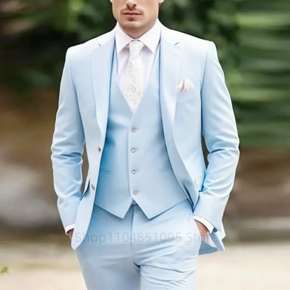 Green Mens Suits Casual 3 Pieces Slim Fit Notch/Peak Lapel Formal Wedding Groom Wear Blazer Tuxedos for Party(Blazer+Pants+Vest)