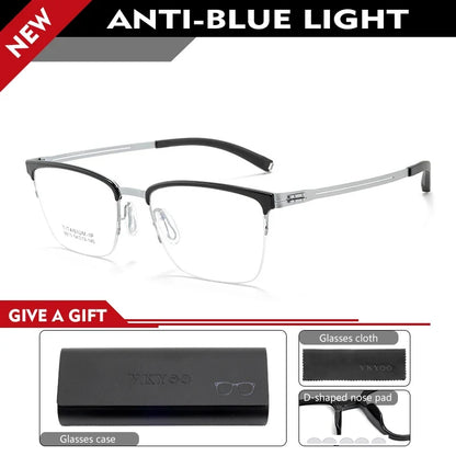 New Ultra-Lightweight Business Titanium Frame Semi-Rimless Reading Glasses Men Customized Prescription Myopia C8813T