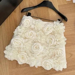 Retro Floral Chiffon Dr Women's Waist Cinched Bubble Sve Me Skirt Tea Break Gentle Soft Sle Korean High Waist A-Lin...