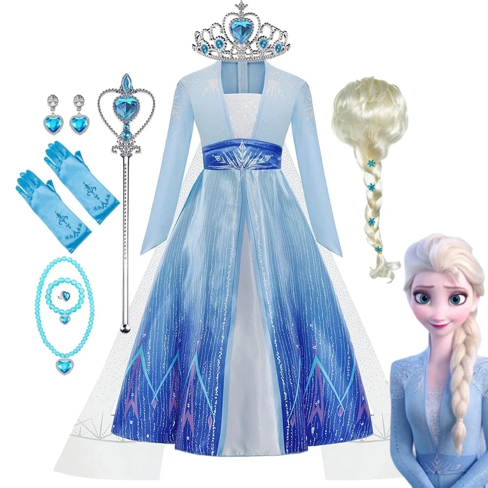 Frozen Elsa Princess Dress Vestidos For Girl Birthday Party Long Sleeve Halloween Cosplay Carnival Clothing Kids Dress For Kids
