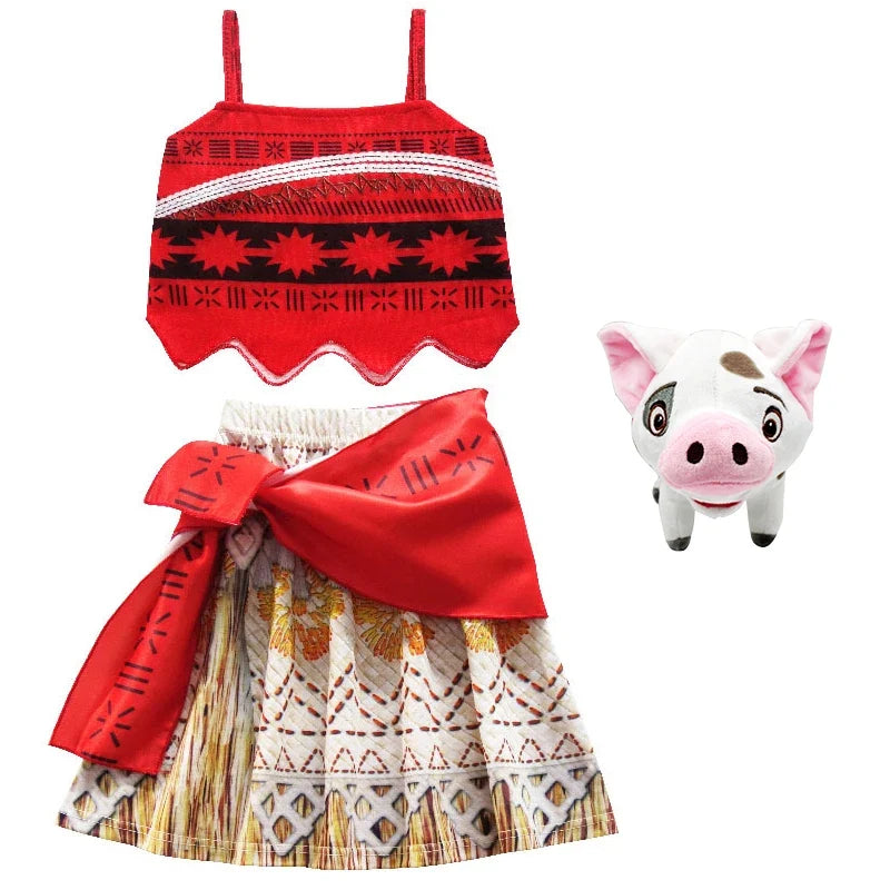 Princess Vaiana Fantasy Children Cosplay Moana Summer Girls Carnival Dress Kids Clothes Set Party Christmas Moana Costume
