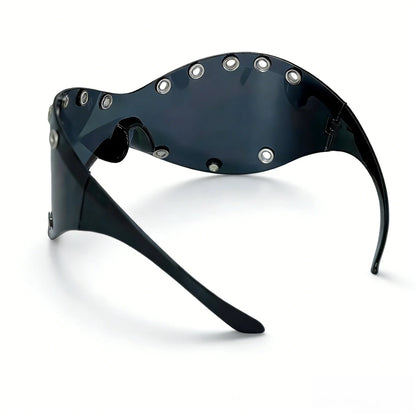Unisex Y2K Punk Fashion Sunglasses - Futuristic One-Piece Goggles Metal Ring Rave sunglasses womenfor Rave & Cyber Party