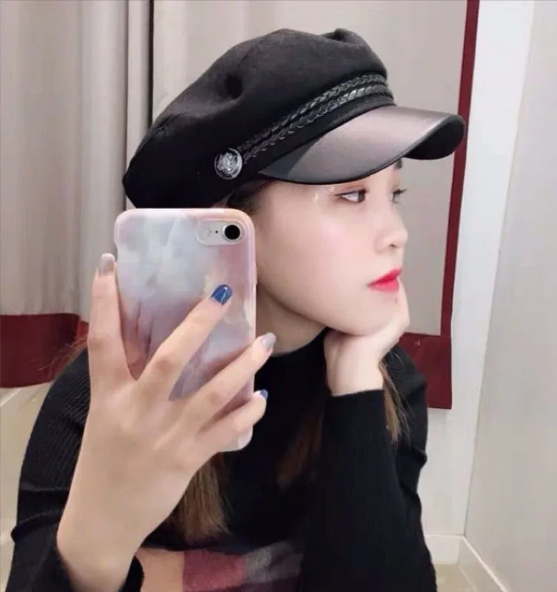 New Berets for Women Military Hat Autumn Sailor Hat for Women Men Black Grey Flat Top Female Travel Cadet Hat Captain Cap