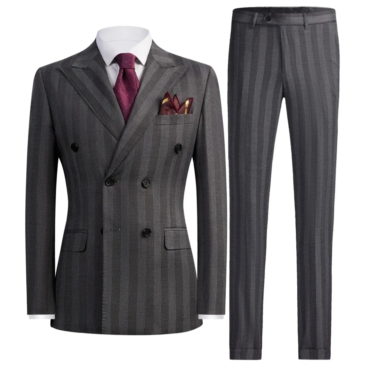 Men's 2 Piece Suit Set Slim Fit Double Breasted Peak Lapel Jacket Pants Elastic Waist Formal Wedding Prom Tuxedo Rayon Blend