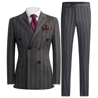 Men's 2 Piece Suit Set Slim Fit Double Breasted Peak Lapel Jacket Pants Elastic Waist Formal Wedding Prom Tuxedo Rayon Blend