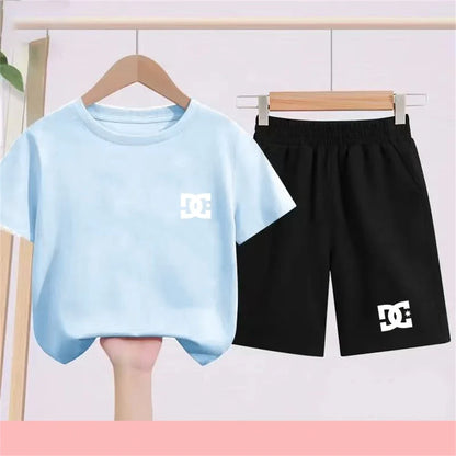 Children T-shirt+Shorts 2P Summer Clothing Fashion Print Boy Girl Toddler 3-12Yrs Sports Short-Sleeved Casual Fashion Set
