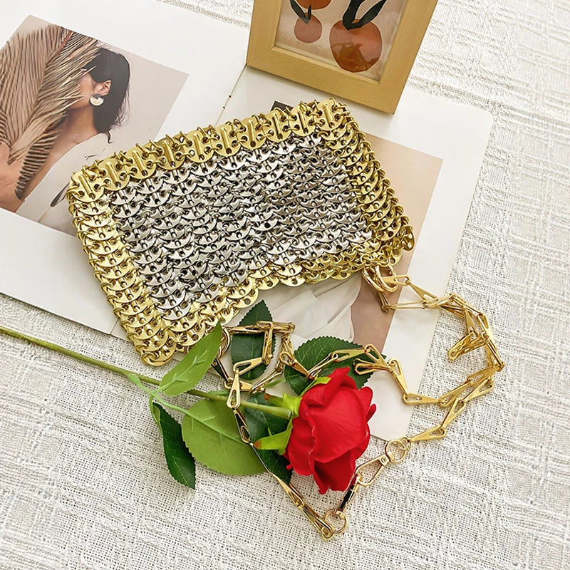 2024 Hot selling metal sequin high-capacity mobile phone cross-body chain bag handmade bag for women's fashion trend