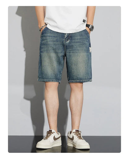 Summer Vintage Denim Shorts Men's Fashion Straight Casual Loose Streetwear Bermuda Jeans Male Short Pants Streetwear