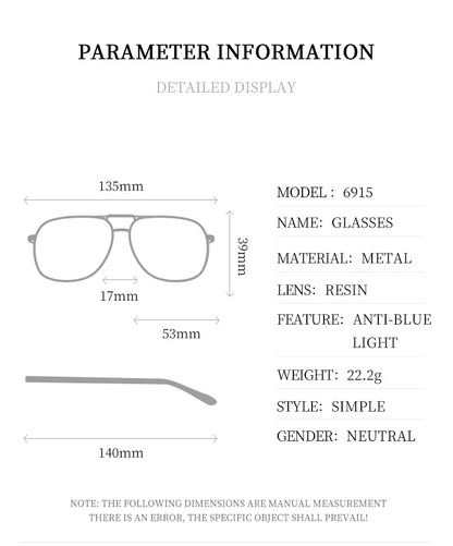 New Metal Eyeglasses Square Frame Business Casual Anti-blue Light Reading Glasses Men's Prescription Customized 6915