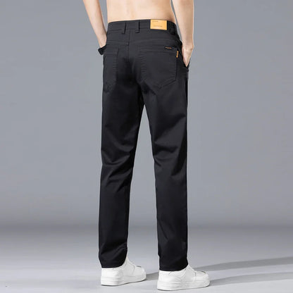 Brand Clothing Spring Summer Men's Casual Pants 97%Cotton Straight Solid Color Business Leisure Long Trousers Khaki Grey Blue
