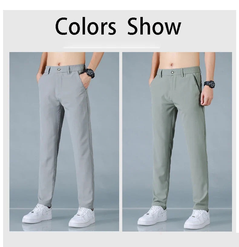 2025 Spring Summer Ultra-thin Men's Casual Pants Slim Straight Leg Elastic Waist Sports Jogging Trousers Fashion Men Golf Pants