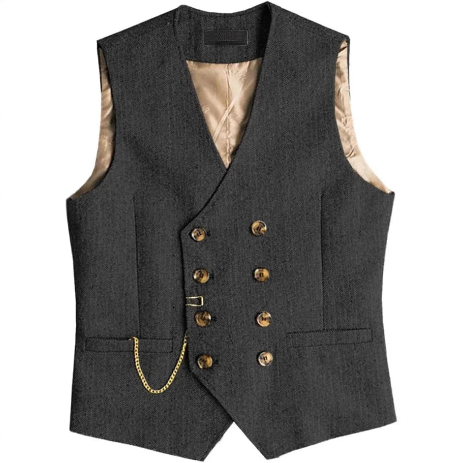 Men's Suit Vest Herringbone Pattern Retro British Style Double Breasted Waistcoat Four Season Outerwear Wedding Party traveling