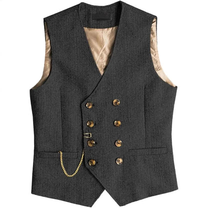 Men's Suit Vest Herringbone Pattern Retro British Style Double Breasted Waistcoat Four Season Outerwear Wedding Party traveling