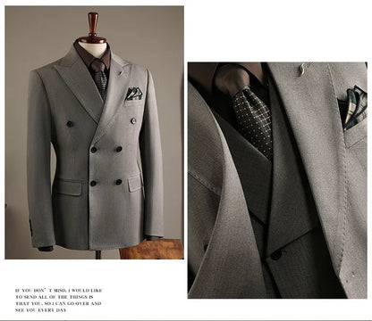 High Quality Mens Suit Formal Business Slim Fit Double-breasted Striped Suit Set Groom Wedding Dress Party Tuxedo Men's Clothing