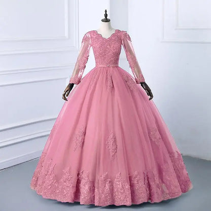 Best Selling 2024 Long Sleeve V Neck Lace Wedding Dress 2026 Vintage Bride Bridal Ball Gown Modest Wedding Dresses  Customized