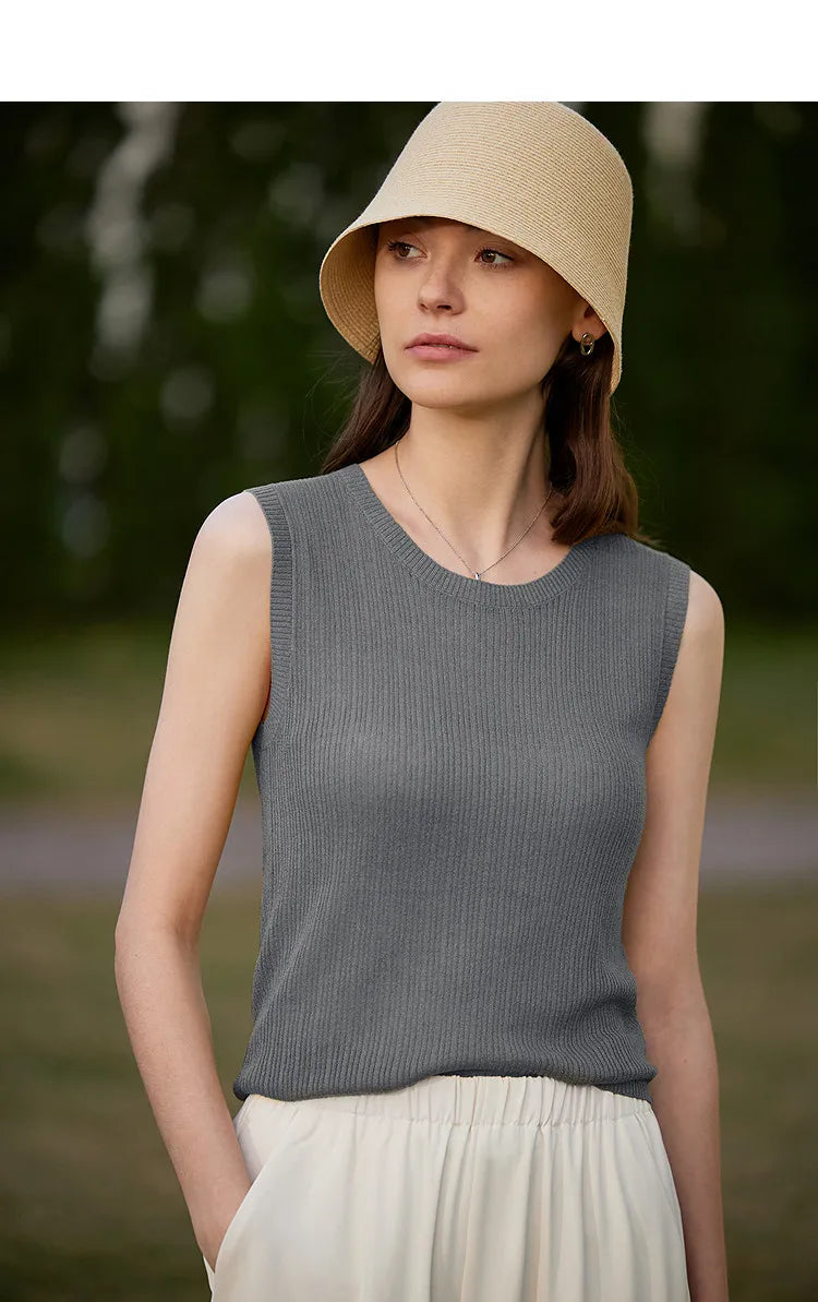 Women's Camisole Top 2026 Summer New Round Neck Knit Sleeveless Vest Straight Layering Versatile Tank For Women 12622082