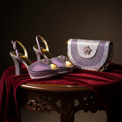 Italian Design Bigger Size Shoes and Bags Set Wedding for Women Bride Ladies High Heel HAND CRAFTED UPPER Shoes with Rhinestone