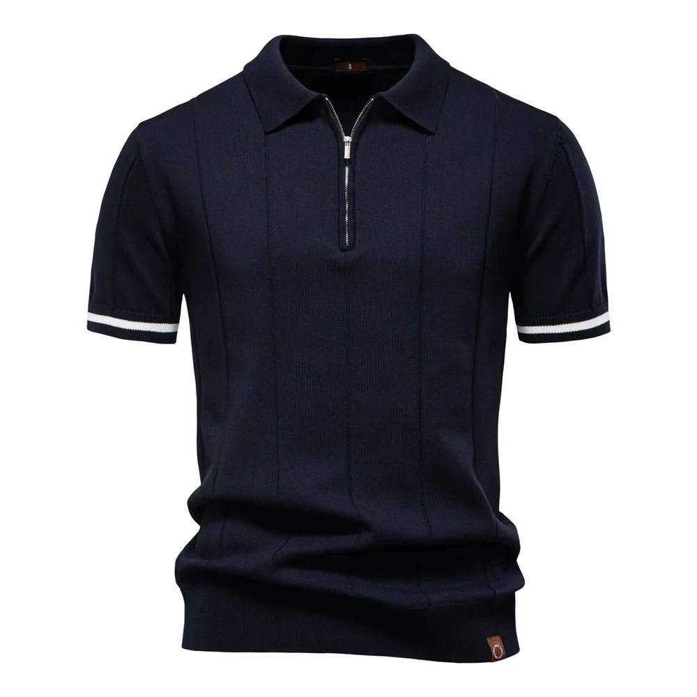 Men's Solid Color Sport Zipper Polo Shirt Athletic Social Polo Shirts for Men Office Slim Fit Polo