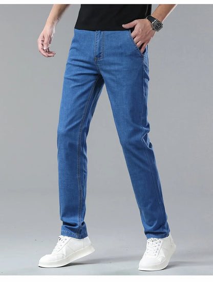 Summer Lyocell Men's Jeans Breathable Thin Casual Straight Stretch Business Work Denim Trousers Classic Fashion Brand Clothing