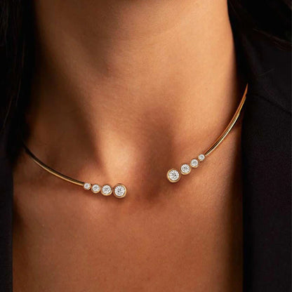 4-Stone Round Bubble Moissanite Diamond Open Choker Necklace S925 Sterling Silver Lab Diamond Cuff Collar Necklace for Women