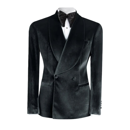 Vintage Velvet Wedding Tuxedos Jacket Double Breasted Men Blazers Suit Peaked Lapel Groom Wear Party Sport Coats Customized