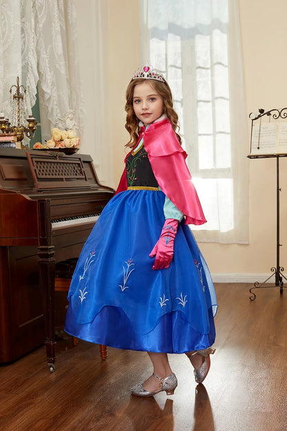 Kids Anna Cosplay Clothing Little Girls Christmas Halloween Gown Kids Party Red Cloak Costume Dance Long Sleeve Princess Dresses