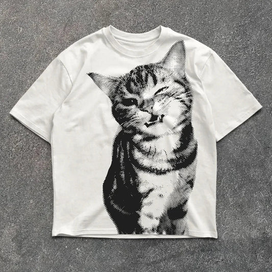 Summer Harajuku Letter Graphic T Shirts Y2k Tops Cat Print Women High Street Oversized T Shirt Streetwear Vintage Tee Clothing