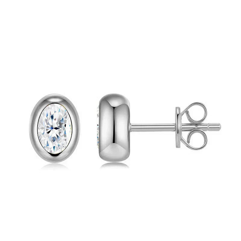 0.5carat Bezel Set Oval Cut Moissanite Stud Earrings for Women S925 Silver Jewelry Lab Grown Diamond Ear Studs with Certificate