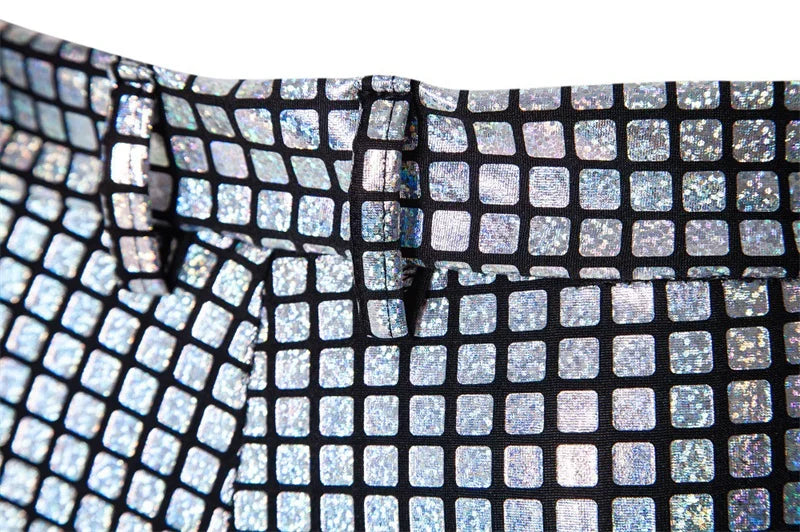 New Men Luxurious Sequined Checkered Suit Pants Fashion Male Dance Party Bar KTV Casual Dress Small Stretch Trousers