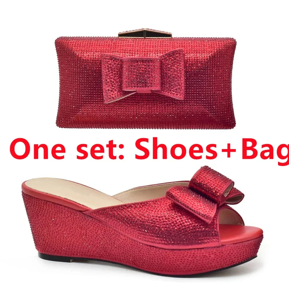 Latest Design Women Shoes and Bag Set Decorated with Rhinestone Wedding Shoes Bride Ladies Shoes Heels Party Women Pumps