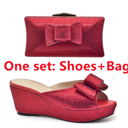 Latest Design Women Shoes and Bag Set Decorated with Rhinestone Wedding Shoes Bride Ladies Shoes Heels Party Women Pumps