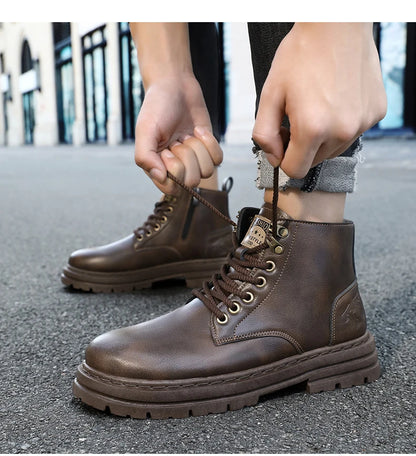 Men's boots four seasons soft-sole non-slip casual boots fashion outdoor work boots high boots classic Joker youth leather boots