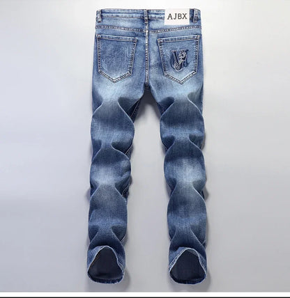 European Luxury Brand High-end Trendy Jeans Men's Slim Fit Fashion Versatile Casual Long Pants  Men Denim Y2k Clothes Men