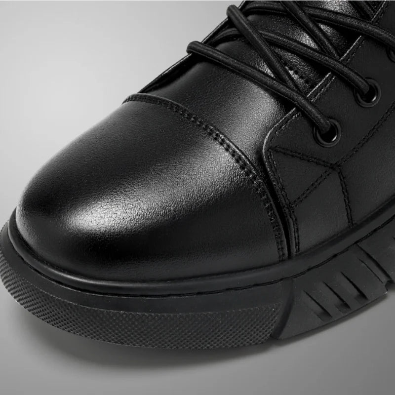 Black Leather Men Ankle Boots Winter Outdoor Casual Shoes No-slip High Top Male Work Shoes High Quanlity Light Man Chelsea Boots