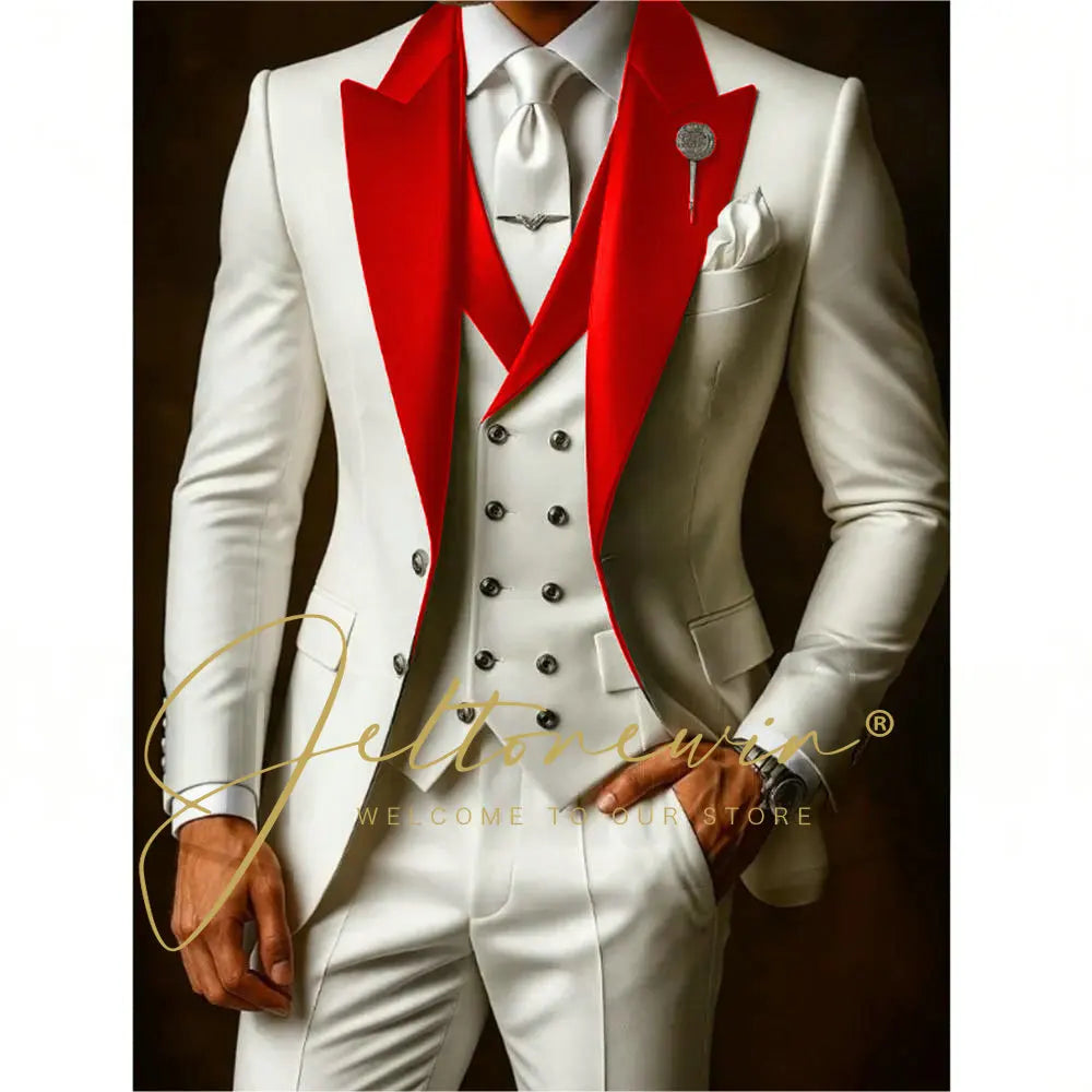 White Suits Set For Men Wedding Party Fashion Blazer Vest Pants Formal Groomsmen Tailor-made Male High Quality Groom Tuxedos